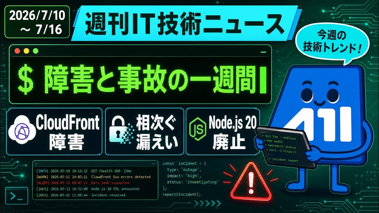 【2026/07/10〜07/16】週刊IT技術ニュース｜CloudFront障害・相次ぐセキュリティ事故・VercelのNode.js 20廃止