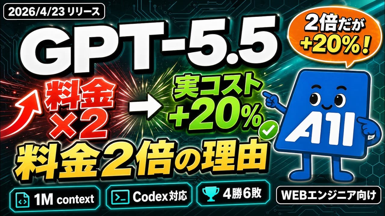 GPT-5.5 まとめ — 料金2倍でも実効コスト+20%の理由【WEBエンジニア向け】