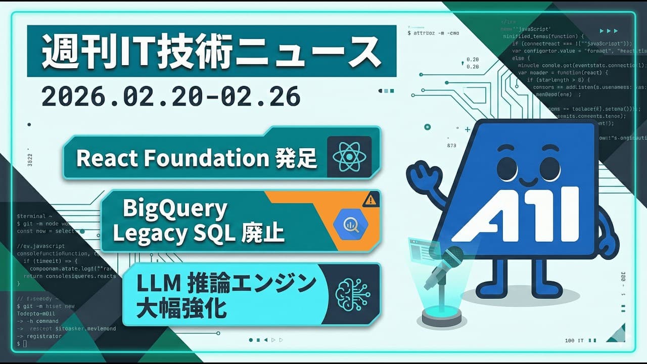 【週刊IT技術ニュース】React Foundation発足でReactの未来が変わる!BigQuery Legacy SQL廃止、vLLM 30%高速化など開発者必見の1週間