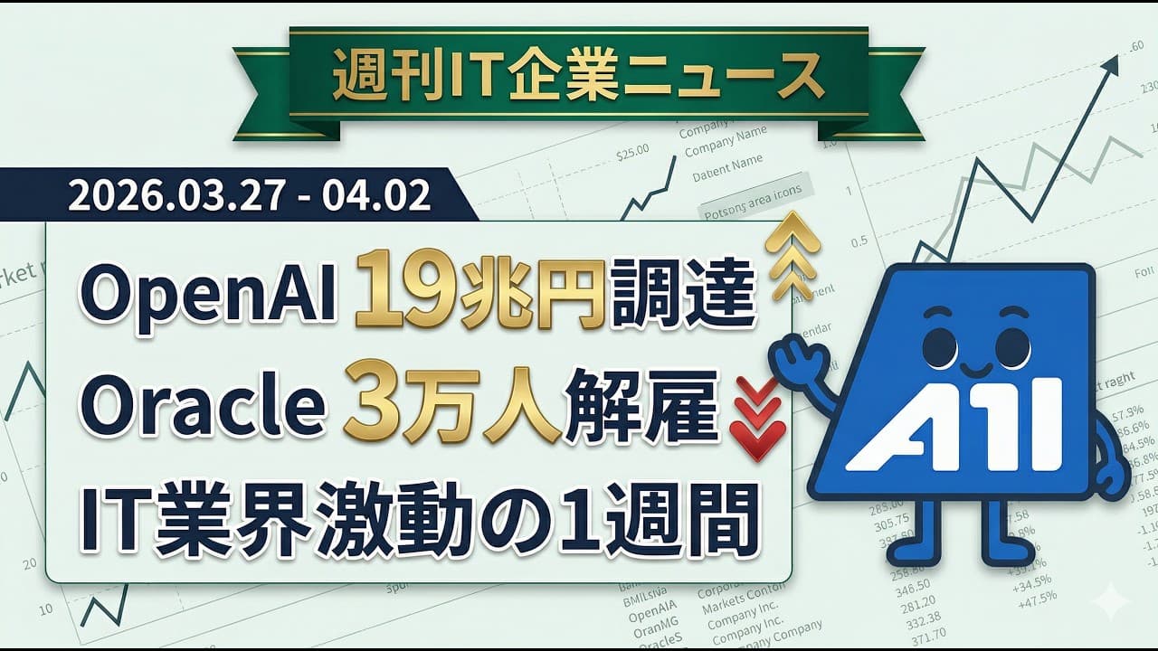 【週刊IT企業ニュース】OpenAI19兆円調達、Oracle3万人即日解雇、iモード終了 - エンジニア必見の1週間|2026年3月27日〜4月2日