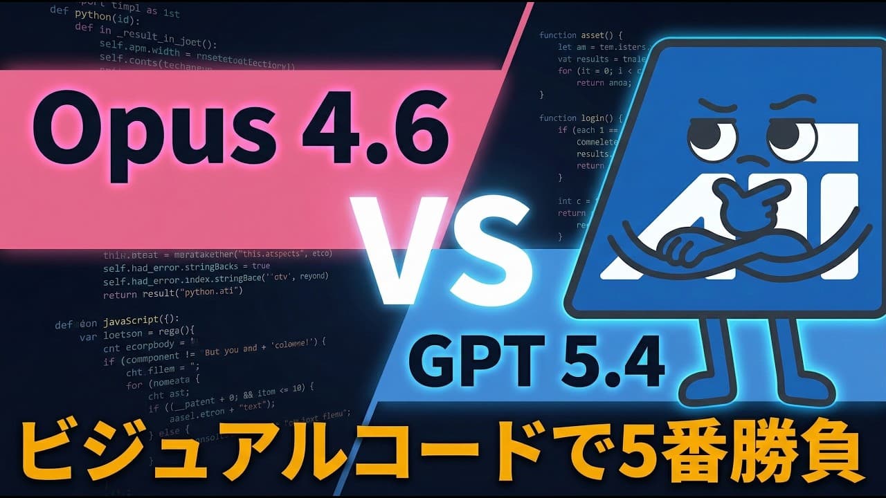 Opus 4.6 vs GPT 5.4|同じプロンプトでビジュアルコードを作らせて5番勝負した結果
