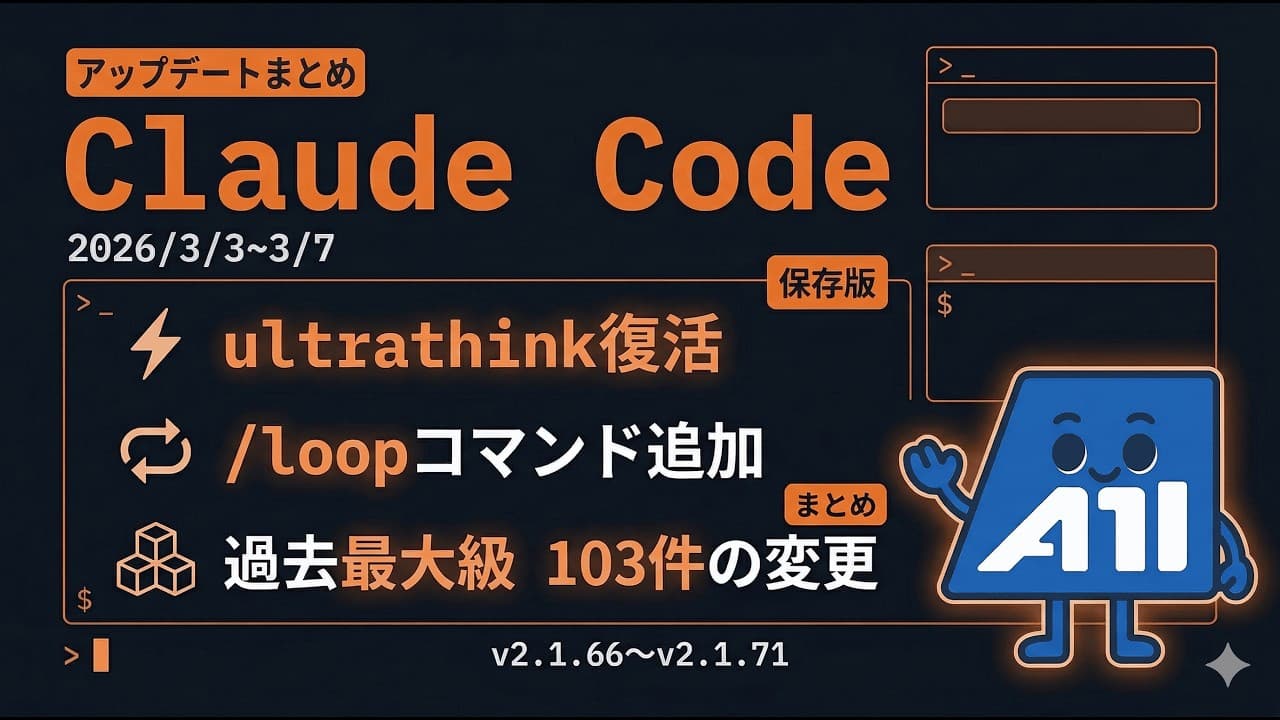 Claude Code アップデート情報まとめ 2026/3/3~3/7(v2.1.66〜v2.1.71)|ultrathink復活・/loopコマンド・過去最大103件の変更