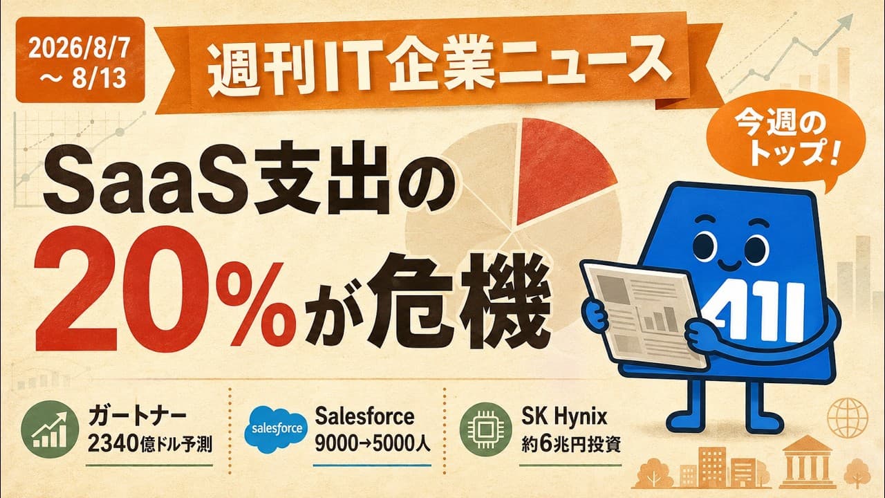 【週刊IT企業ニュース】2026/8/7-8/13 エージェントAIが最大27兆円のSaaS支出を揺さぶる|SK Hynixが約6兆円の新工場|Salesforceはサポート部門を再編