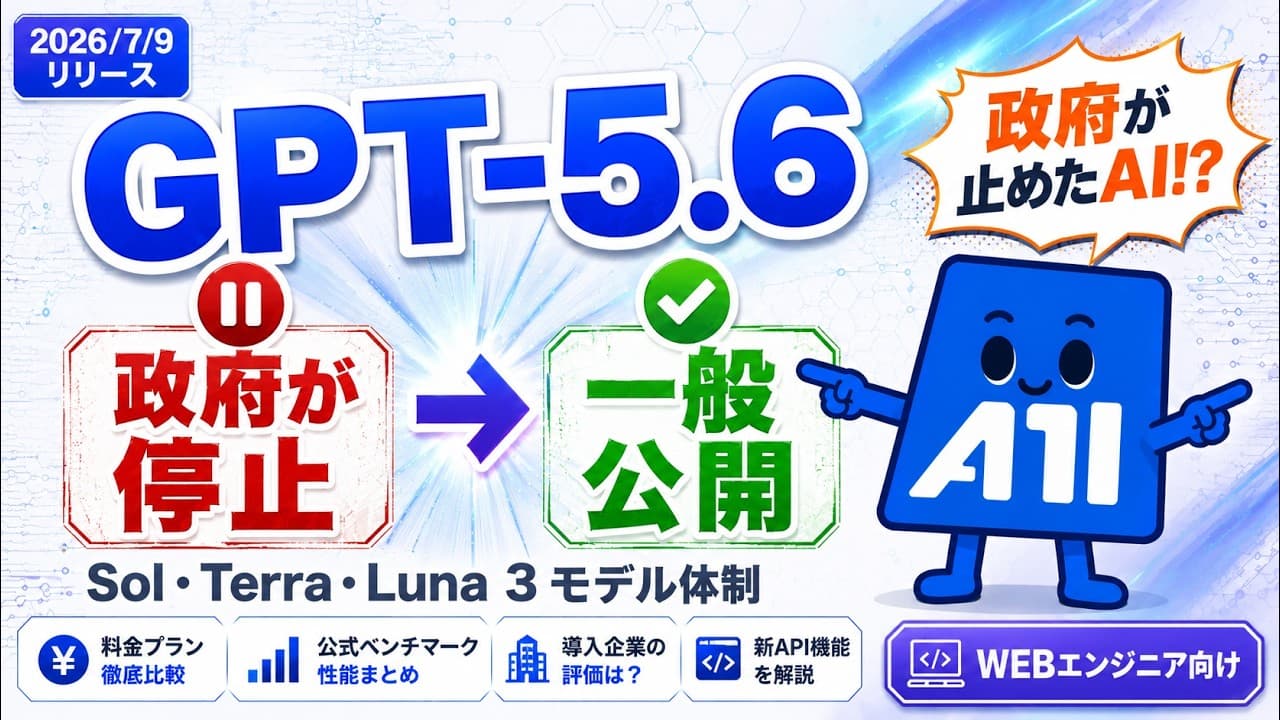 GPT-5.6 まとめ — 政府に止められたAI、Sol・Terra・Lunaの実力は【WEBエンジニア向け】